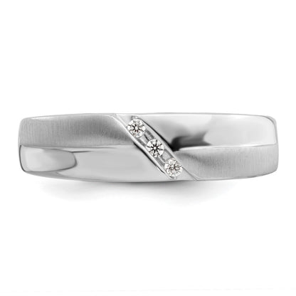 14K White Gold 3-Stone Satin and Polished 1/20 carat Diamond Men's Band Size 10