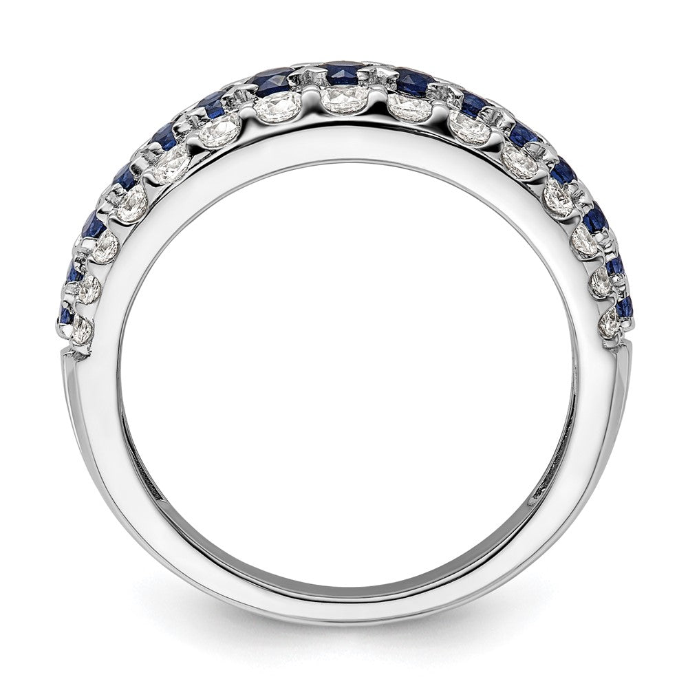 14k White Gold 7/8 carat Lab Grown Diamond and Lab Created Blue Sapphire Fashion Ring Size 7