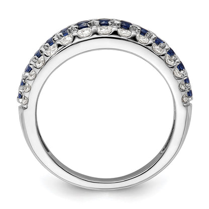 14k White Gold 7/8 carat Lab Grown Diamond and Lab Created Blue Sapphire Fashion Ring Size 7