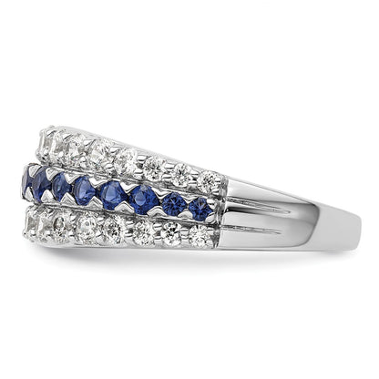 14k White Gold 7/8 carat Lab Grown Diamond and Lab Created Blue Sapphire Fashion Ring Size 7