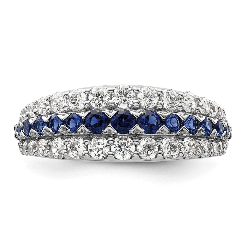 14k White Gold 7/8 carat Lab Grown Diamond and Lab Created Blue Sapphire Fashion Ring Size 7