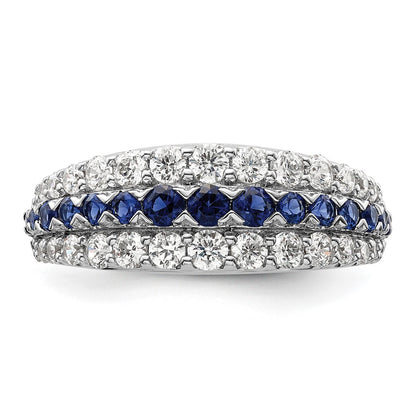 14k White Gold 7/8 carat Lab Grown Diamond and Lab Created Blue Sapphire Fashion Ring Size 7