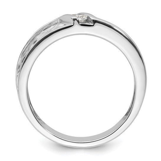 14k White Gold Polish and Satin Hammered Diamond Mens Wedding Band Ring