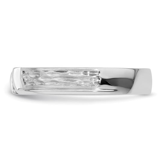 14k White Gold Polish and Satin Hammered Diamond Mens Wedding Band Ring