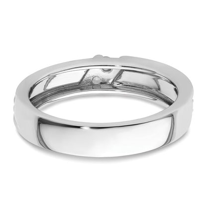 14k White Gold Polish and Satin Hammered Diamond Mens Wedding Band Ring