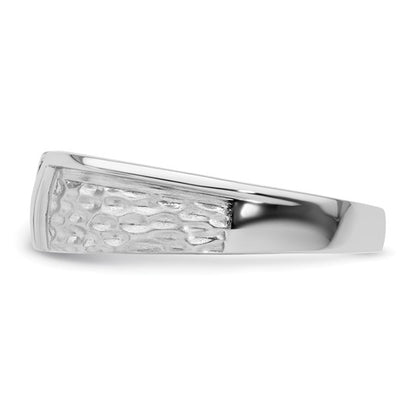 14k White Gold Polish and Satin Hammered Diamond Mens Wedding Band Ring