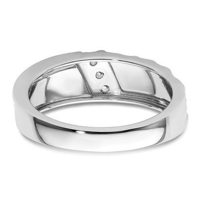 14k White Gold Polish and Satin Hammered Diamond Mens Wedding Band Ring