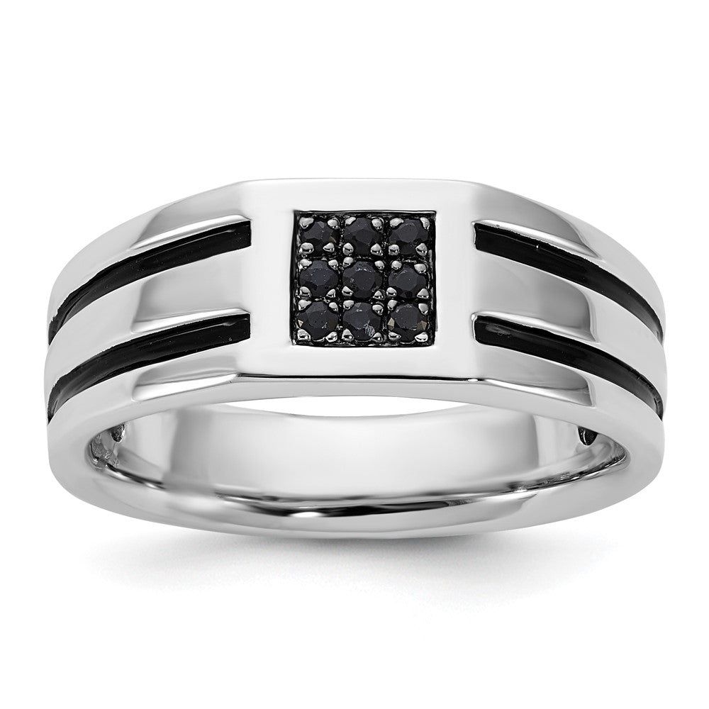 Sterling Silver Round Black Sapphire Mens Ring