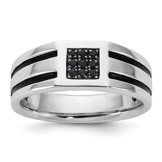 Sterling Silver Round Black Sapphire Mens Ring
