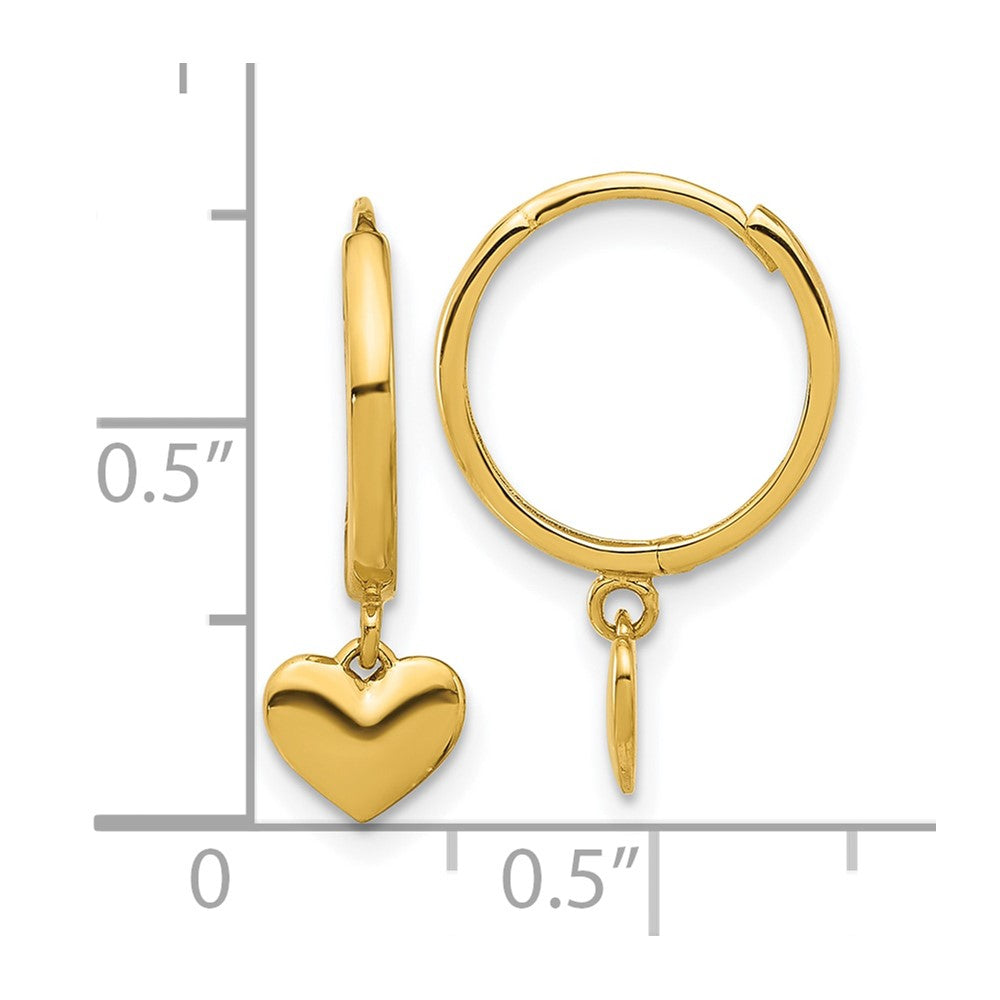 14k Yellow Gold Polished Heart Dangle Huggie Hoop Earrings