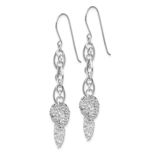 14k White Gold Dangle Heart Earrings