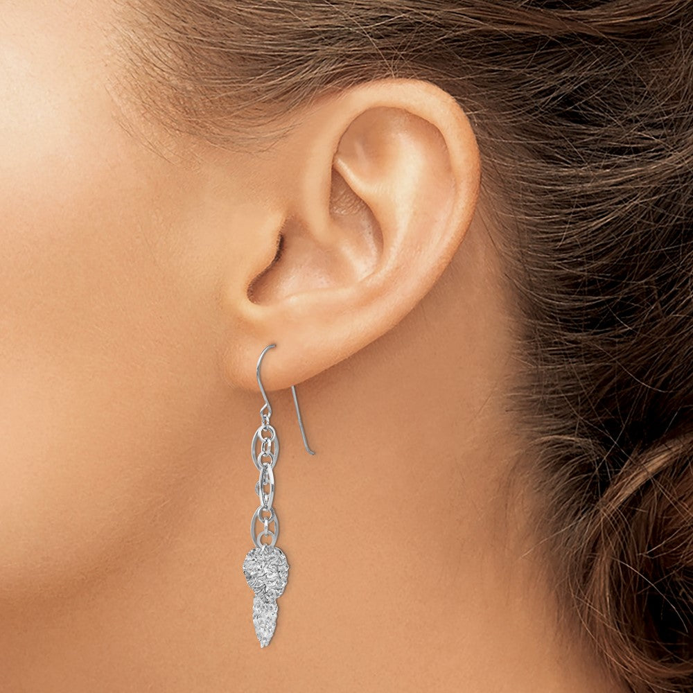 14k White Gold Dangle Heart Earrings