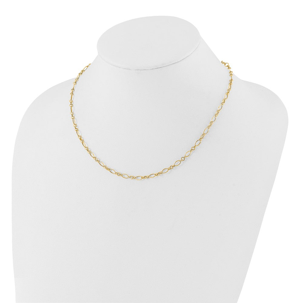 14k Yellow Gold Polished 3mm Fancy Oval and Round Link Necklace 18"
