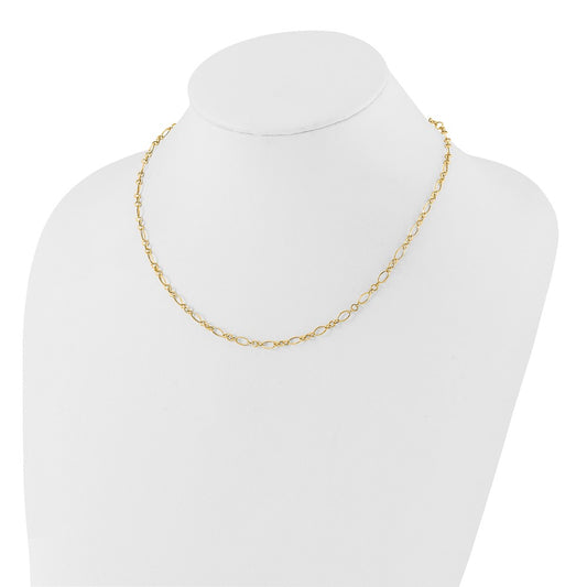 14k Yellow Gold Polished 3mm Fancy Oval and Round Link Necklace 18"