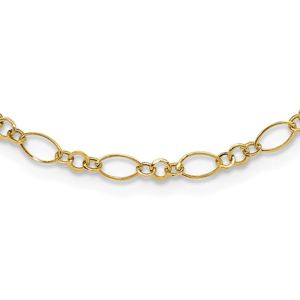 14k Yellow Gold Polished 3mm Fancy Oval and Round Link Necklace 18"
