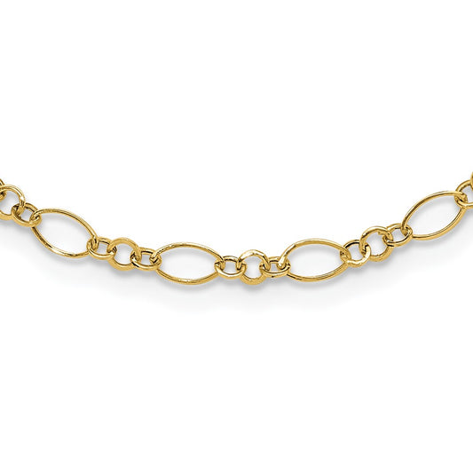 14k Yellow Gold Polished 3mm Fancy Oval and Round Link Necklace 18"