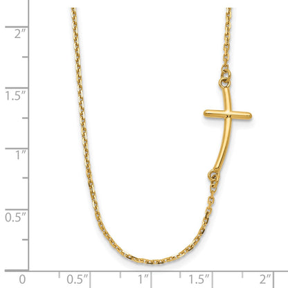 14k Yellow Gold Polished Small Sideways Curved Cross Necklace 19"