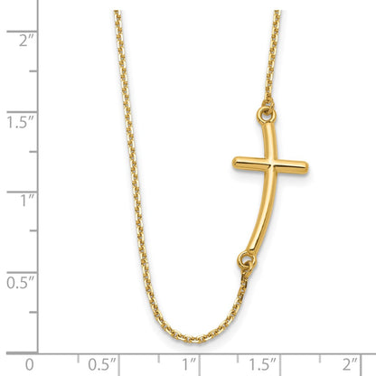 14k Gold Polished Large Sideways Curved Cross Necklace 19"