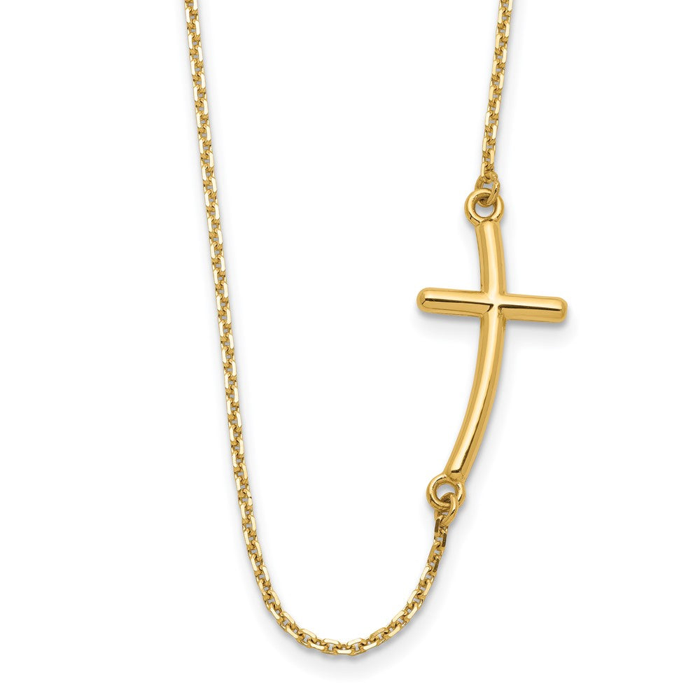 14k Gold Polished Large Sideways Curved Cross Necklace 19"