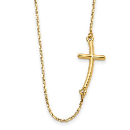 14k Gold Polished Large Sideways Curved Cross Necklace 19"