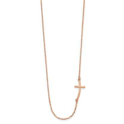 14k Rose Gold Polished Small Sideways Curved Cross Necklace 19"