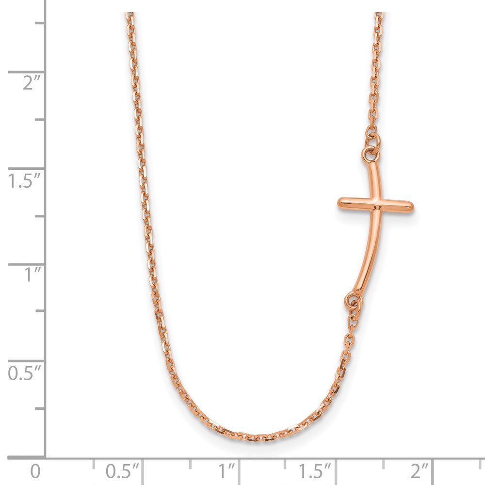 14k Rose Gold Polished Small Sideways Curved Cross Necklace 19"