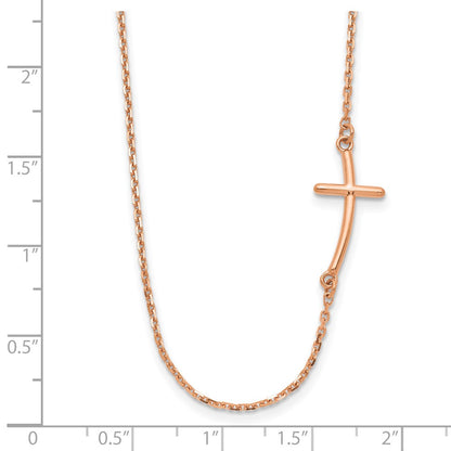 14k Rose Gold Polished Small Sideways Curved Cross Necklace 19"