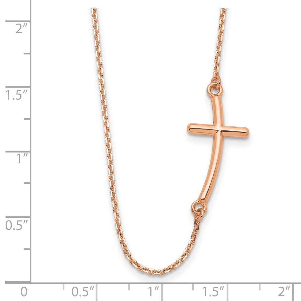 14k Rose Gold Polished Large Sideways Curved Cross Necklace 19"