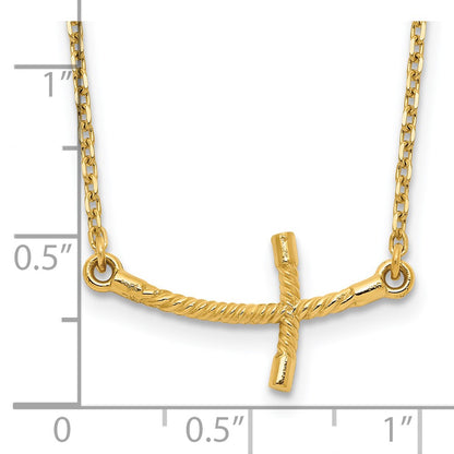 14k Gold Small Sideways Curved Twist Cross Necklace 19"