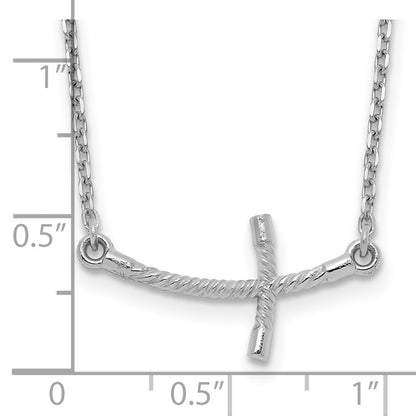 14k Gold Small Sideways Curved Twist Cross Necklace 19"