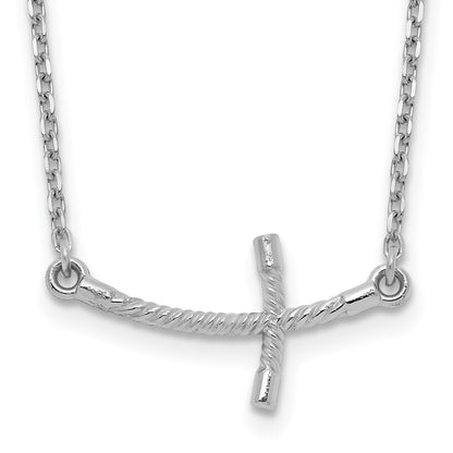 14k Gold Small Sideways Curved Twist Cross Necklace 19"