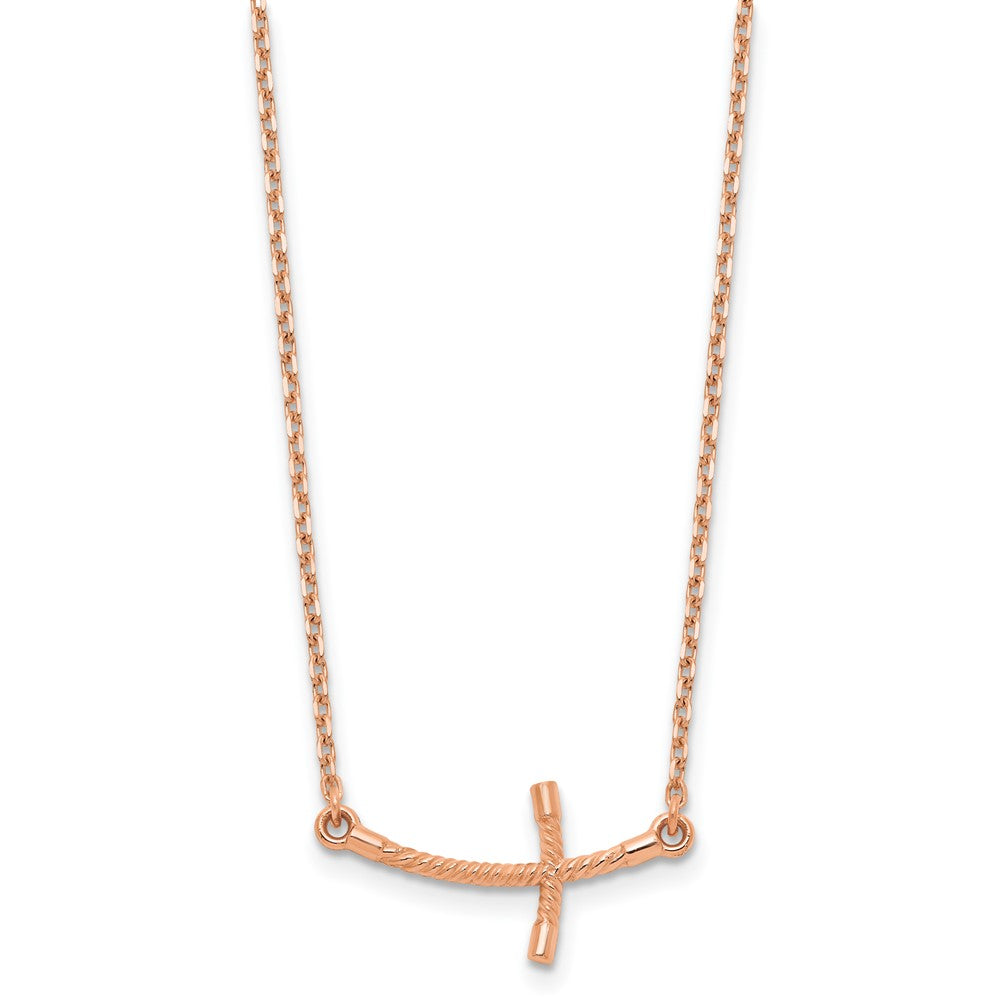 14k Gold Small Sideways Curved Twist Cross Necklace 19"