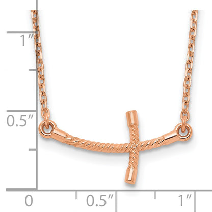 14k Gold Small Sideways Curved Twist Cross Necklace 19"