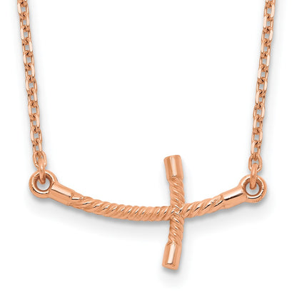 14k Gold Small Sideways Curved Twist Cross Necklace 19"
