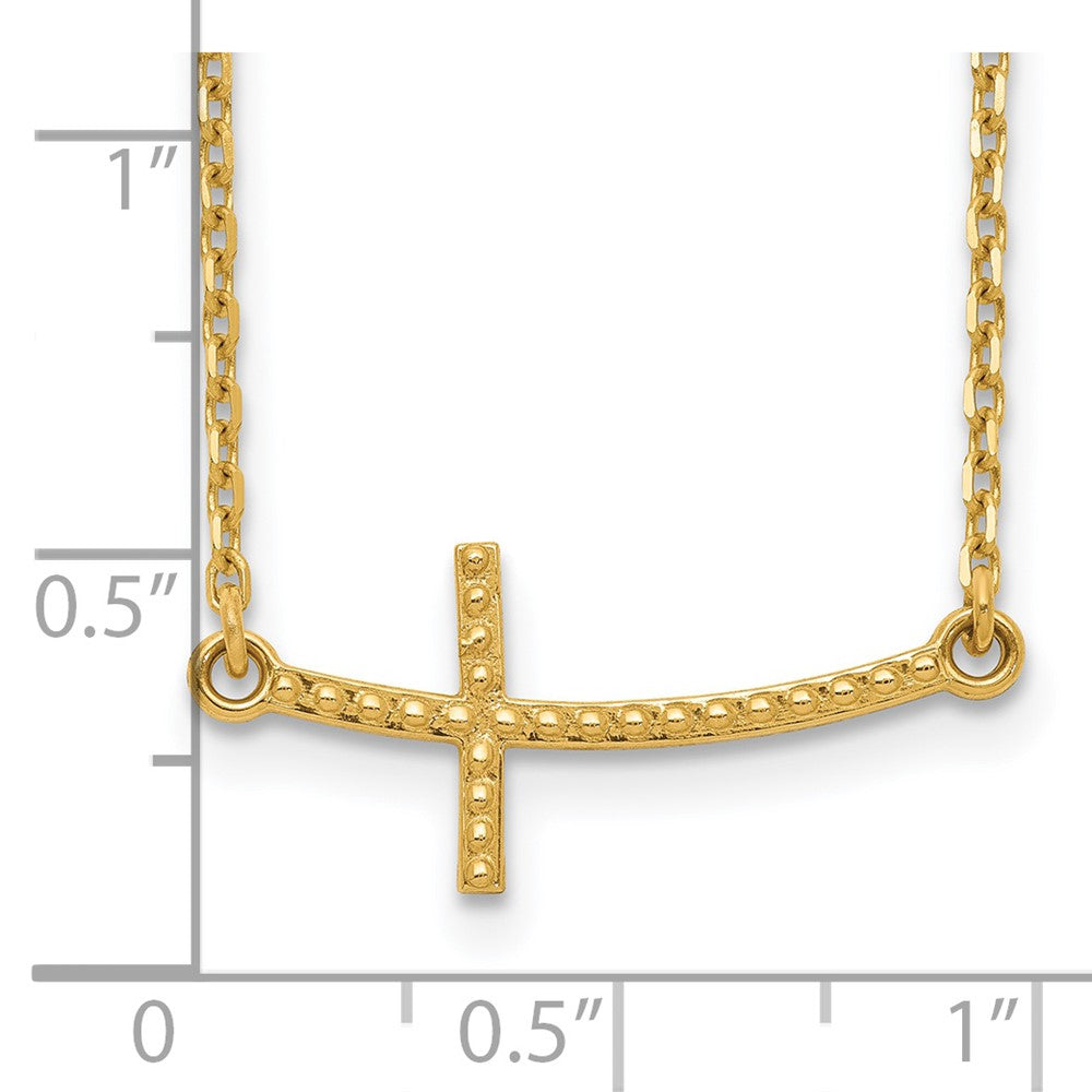 14k Yellow Gold Curved Textured Sideways Cross Necklace 19"
