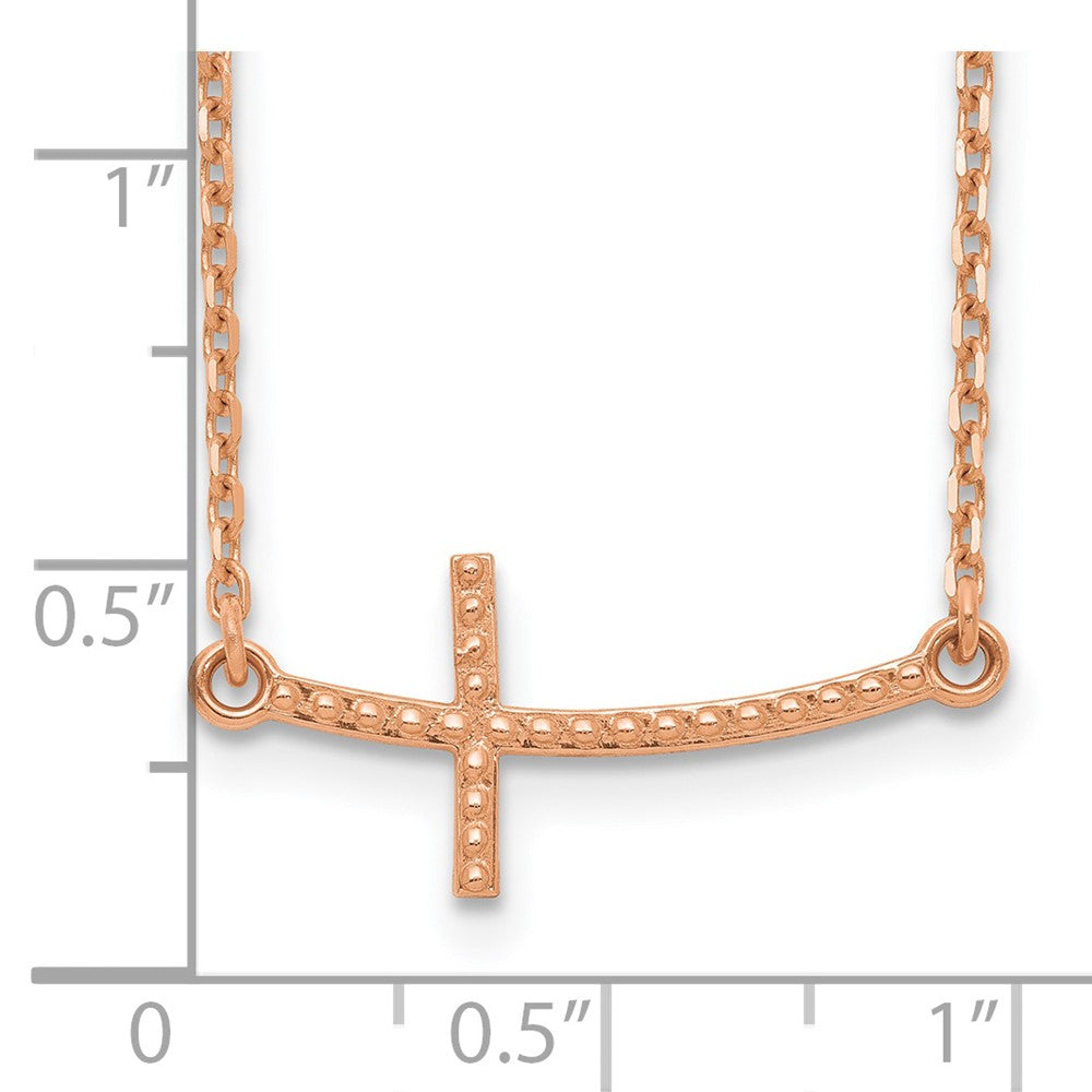 14k Gold Sideways Curved Textured Cross Necklace 19"