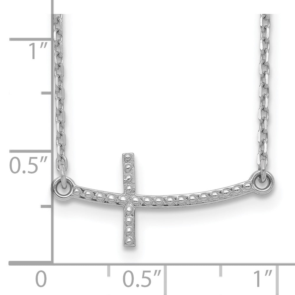 14k Gold Sideways Curved Textured Cross Necklace 19"