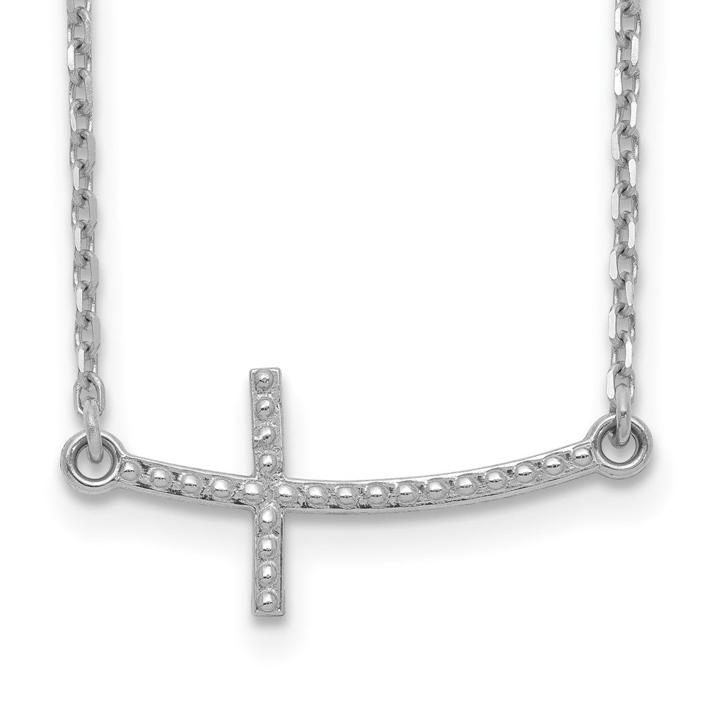 14k Gold Sideways Curved Textured Cross Necklace 19"