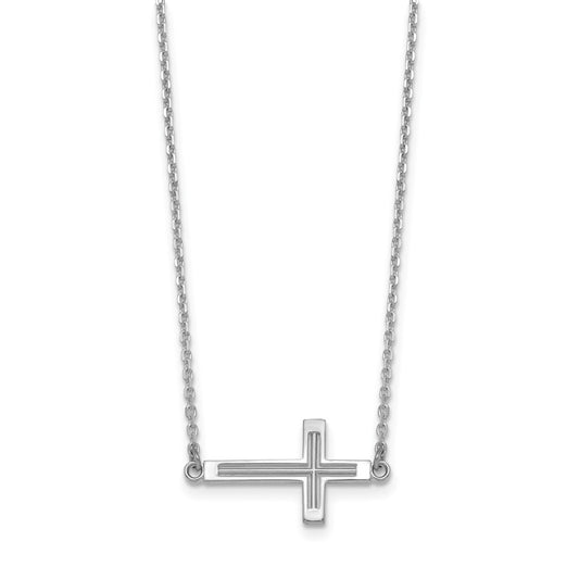 14k White Gold Polished Cut-out Sideways Cross Necklace 19"