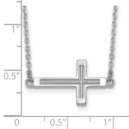 14k White Gold Polished Cut-out Sideways Cross Necklace 19"