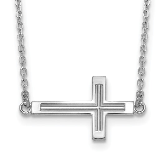 14k White Gold Polished Cut-out Sideways Cross Necklace 19"