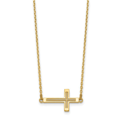 14k Yellow Gold Polished Cut-out Sideways Cross Necklace 19"
