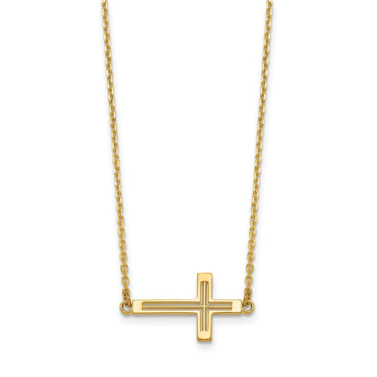 14k Yellow Gold Polished Cut-out Sideways Cross Necklace 19"