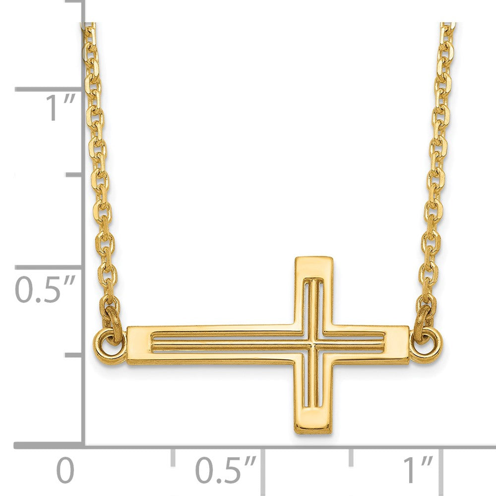 14k Yellow Gold Polished Cut-out Sideways Cross Necklace 19"