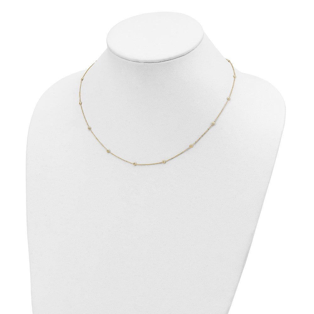 14k Yellow Gold Polished Diamond-cut Tiny Puffed Circles 15-Station Necklace 18"