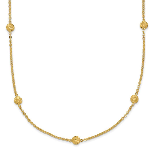 14k Yellow Gold Polished Diamond-cut Tiny Puffed Circles 15-Station Necklace 18"