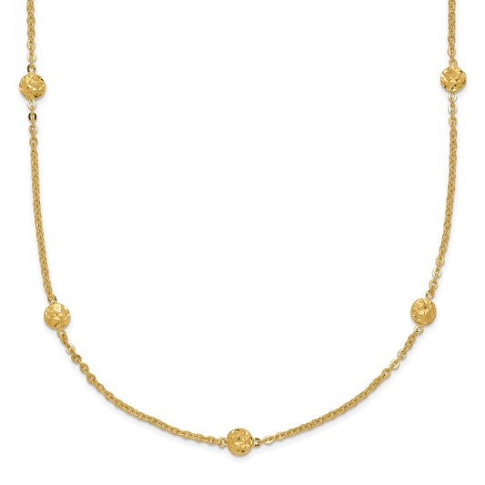 14k Yellow Gold Polished Diamond-cut Tiny Puffed Circles 15-Station Necklace 18"
