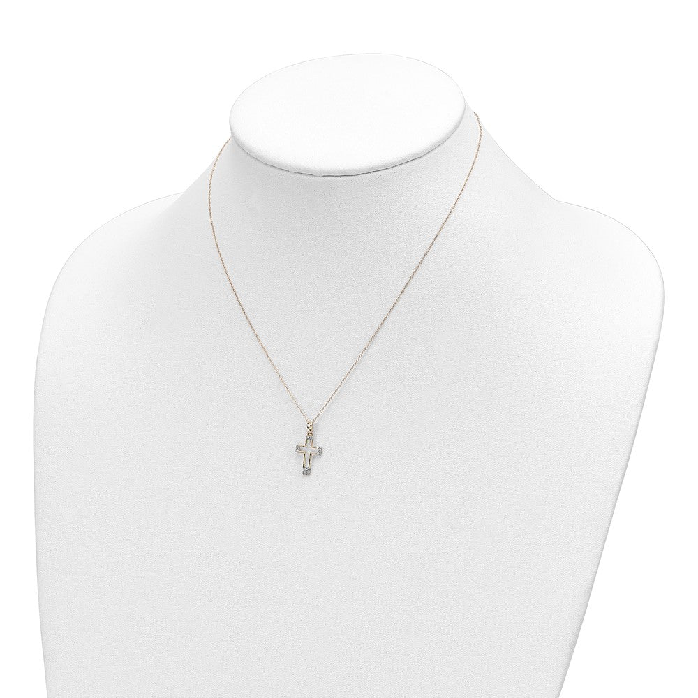 14k Yellow Gold Polished Diamond-cut Cubic Zirconia Cross Pendant Necklace 16"