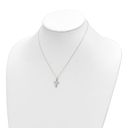 14k Yellow Gold Polished Diamond-cut Cubic Zirconia Cross Pendant Necklace 16"