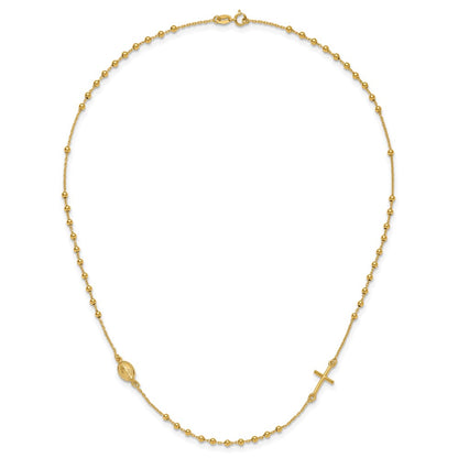 14k Yellow Gold Polished Cross and Miraculous Medal Beaded Rosary Design Necklace 16"